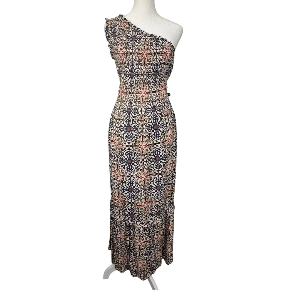 Knox Rose One Shoulder Tiered Maxi Dress XL Multicolor Smocked Boho Festival‎